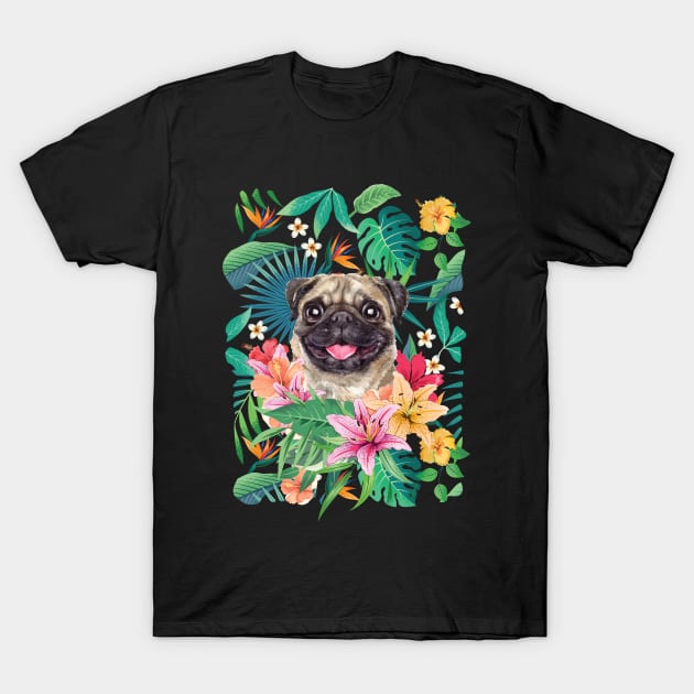 Tropical Fawn Pug 11 T-Shirt by LulululuPainting